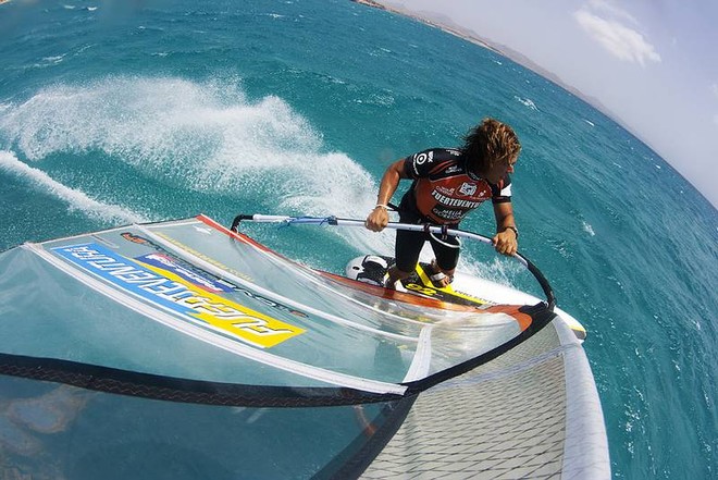 Ben Van Der Steen throws a gybe - PWA Sotavento, Fuerteventura Grand Slam ©  John Carter / PWA http://www.pwaworldtour.com